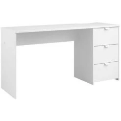 PARISOT Bureau Droit En Panneaux De Particules - Décor Blanc - Style Classique - L 150 X P 49 X 75 Cm - 3 Tiroirs - ESSENTIELLE