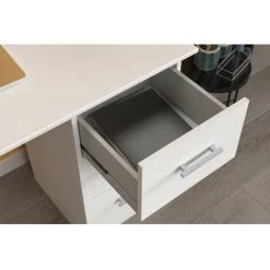 PARISOT Bureau Droit En Panneaux De Particules - Décor Blanc - Style Classique - L 150 X P 49 X 75 Cm - 3 Tiroirs - ESSENTIELLE -France Bureau Soldes 2022 52180551 3