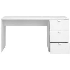 PARISOT Bureau Droit En Panneaux De Particules - Décor Blanc - Style Classique - L 150 X P 49 X 75 Cm - 3 Tiroirs - ESSENTIELLE -France Bureau Soldes 2022 52180551 4