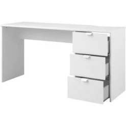 PARISOT Bureau Droit En Panneaux De Particules - Décor Blanc - Style Classique - L 150 X P 49 X 75 Cm - 3 Tiroirs - ESSENTIELLE -France Bureau Soldes 2022 52180551 5