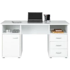 Bureau 1 Porte + 3 Tiroirs Coloris Blanc - Longueur 148 X Largeur 60 X Hauteur 75 Cm -PEGANE- -France Bureau Soldes 2022 52476240 5