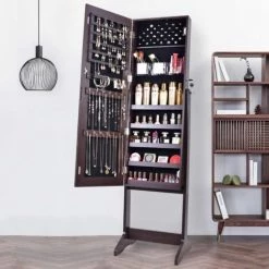 Foroo Freestanding Freestanding Jewellery Storage Cabinet Adjustable Mirror Armoire Brown - Brown -France Bureau Soldes 2022 52526883 2