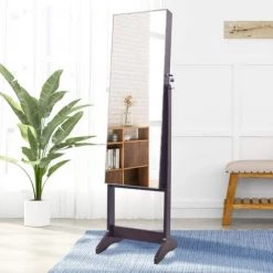 Foroo Freestanding Freestanding Jewellery Storage Cabinet Adjustable Mirror Armoire Brown - Brown -France Bureau Soldes 2022 52526883 3
