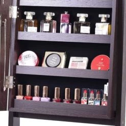 Foroo Freestanding Freestanding Jewellery Storage Cabinet Adjustable Mirror Armoire Brown - Brown -France Bureau Soldes 2022 52526883 5