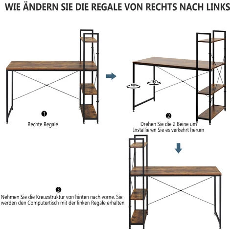 ORGANNICE Bureau Table D'ordinateur Table PC Table De Bureau Table De Bureau Table De Travail Avec étagère Pour Bureau Salon école - Brun 5 ORGANNICE Bureau Table D'ordinateur Table PC Table De Bureau Table De Bureau Table De Travail Avec étagère Pour Bureau Salon école - Brun – Image 3