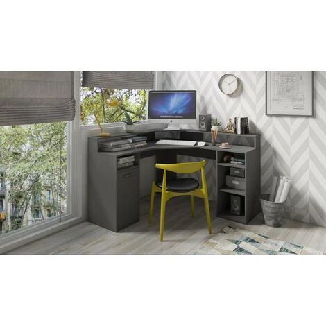 PRICE FACTORY Bureau D'angle Design Avec Nombreux Rangements Collection OFFICE Coloris Gris. - Gris 4 PRICE FACTORY Bureau D'angle Design Avec Nombreux Rangements Collection OFFICE Coloris Gris. - Gris – Image 2