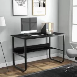 MERAX Bureau Informatique Avec Etagères, Table D'ordinateur Noir, Style Contemporain, 120 X 60 X 73 Cm