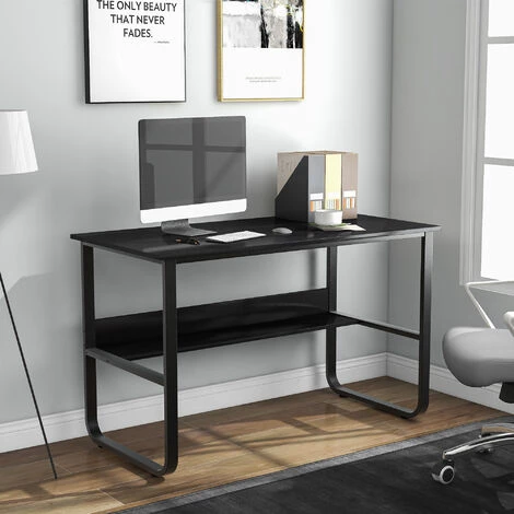 MERAX Bureau Informatique Avec Etagères, Table D'ordinateur Noir, Style Contemporain, 120 X 60 X 73 Cm 3 MERAX Bureau Informatique Avec Etagères, Table D'ordinateur Noir, Style Contemporain, 120 X 60 X 73 Cm