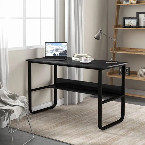 MERAX Bureau Informatique Avec Etagères, Table D'ordinateur Noir, Style Contemporain, 120 X 60 X 73 Cm 5 MERAX Bureau Informatique Avec Etagères, Table D'ordinateur Noir, Style Contemporain, 120 X 60 X 73 Cm – Image 3