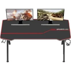 DlandHome Bureau Gaming 140 Cm Bureau Gamer Avec Tapis De Souris Intégré, Ergonomique Table De Gaming Avec Crochet Pour Casque, Porte-gobelet & Support Pour Cable Management, Pieds Y, Noir -France Bureau Soldes 2022 53306060 3