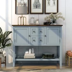 ORGANNICE Table Console Avec étagère, Table D'entrée, Table Canapé, Entrée Bois Blanc, Salon, Chambre, Dressing, Commode, Meuble Bureau BLEU - Bleu -France Bureau Soldes 2022 53307998 4