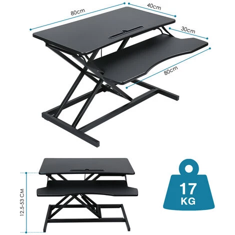 Hengda Bureau Assis Debout Réglable En Hauteur Rehausseur écran PC Support Tablette Clavier - Noire 4 Hengda Bureau Assis Debout Réglable En Hauteur Rehausseur écran PC Support Tablette Clavier - Noire – Image 2