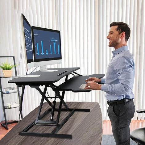 Hengda Bureau Assis Debout Réglable En Hauteur Rehausseur écran PC Support Tablette Clavier - Noire 7 Hengda Bureau Assis Debout Réglable En Hauteur Rehausseur écran PC Support Tablette Clavier - Noire – Image 5