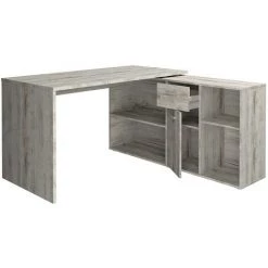 Bureau D'Angle Modulable Avec Caisson, Tiroir Et Étagères De Rangements - Lex - Calicosy - Chêne Blanchi - Chêne Blanchi -France Bureau Soldes 2022 53484661 5