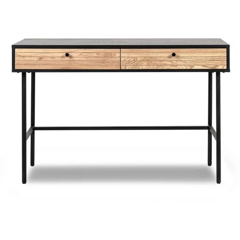 MOBILIER DECO LARRY - Bureau 2 Tiroirs En Bois Et Métal Noir - Bois 4 MOBILIER DECO LARRY - Bureau 2 Tiroirs En Bois Et Métal Noir - Bois – Image 2