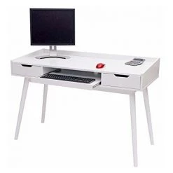 NOVA Table De Bureau D'ordinateur En MDF Avec Console De Clavier Et 2 Tiroirs Couleur : BLANCHE -France Bureau Soldes 2022 53577748 2