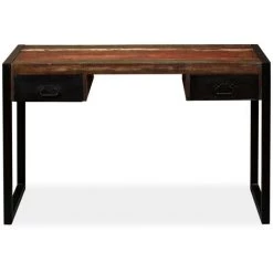 LITZEE Bureau Avec 2 Tiroirs Bois De Récupération Massif 120x50x76 Cm # -France Bureau Soldes 2022 53765612 3