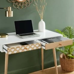 BAïTA Bureau UTAH Blanc Et Effet Chêne 2 Tiroirs 100cm - Bois -France Bureau Soldes 2022 53818704 3