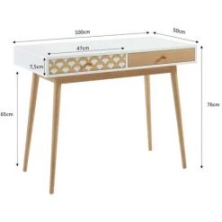 BAïTA Bureau UTAH Blanc Et Effet Chêne 2 Tiroirs 100cm - Bois -France Bureau Soldes 2022 53818704 5