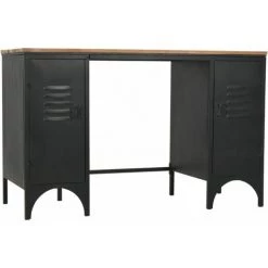 LITZEE Bureau à Double Piédestal Bois De Sapin Et Acier 120x50x76 Cm # -France Bureau Soldes 2022 53840106 4