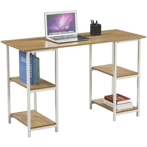 SVITA STUDIO Bureau Étagère Imitation Chêne Pieds Métalliques Blancs 3 SVITA STUDIO Bureau Étagère Imitation Chêne Pieds Métalliques Blancs