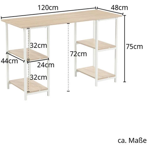 SVITA STUDIO Bureau Étagère Imitation Chêne Pieds Métalliques Blancs 5 SVITA STUDIO Bureau Étagère Imitation Chêne Pieds Métalliques Blancs – Image 3