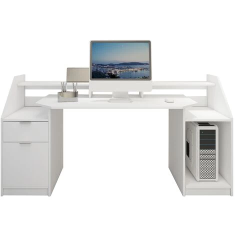 ML-DESIGN Table D'ordinateur Bureau De Travail PC En Bois MDF Blanc 179,8 X 90,6 X 65,5 Cm 4 ML-DESIGN Table D'ordinateur Bureau De Travail PC En Bois MDF Blanc 179,8 X 90,6 X 65,5 Cm – Image 2
