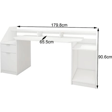 ML-DESIGN Table D'ordinateur Bureau De Travail PC En Bois MDF Blanc 179,8 X 90,6 X 65,5 Cm 5 ML-DESIGN Table D'ordinateur Bureau De Travail PC En Bois MDF Blanc 179,8 X 90,6 X 65,5 Cm – Image 3