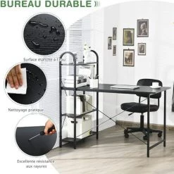 COSTWAY Bureau Avec Rangement 122 X 60 X 115,5 CM (L X L X H), Bureau Informatique Avec 4 Étagères, Noir -France Bureau Soldes 2022 53988662 3