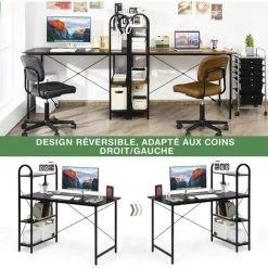 COSTWAY Bureau Avec Rangement 122 X 60 X 115,5 CM (L X L X H), Bureau Informatique Avec 4 Étagères, Noir -France Bureau Soldes 2022 53988662 4