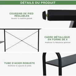 COSTWAY Bureau Avec Rangement 122 X 60 X 115,5 CM (L X L X H), Bureau Informatique Avec 4 Étagères, Noir -France Bureau Soldes 2022 53988662 5