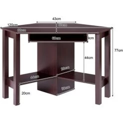 COSTWAY Bureau D’Angle Informatique Pour Ordinateur Table En Bois Avec Tiroir Pour Clavier Et Etagère De Rangement 120x60x77CM Brun -France Bureau Soldes 2022 53989168 5