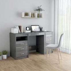 Hommoo Bureau Gris Brillant 140x50x76 Cm Agglomere