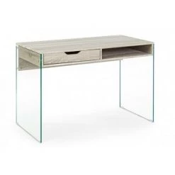 WEBMARKETPOINT Bureau Design Armos En Bois Naturel 1 Tiroir Et Pieds En Verre 110x55x 76h Cm