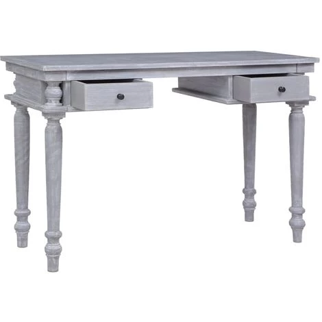 VidaXL Bureau 115x50x78 Cm Bois D'acajou Massif - Gris 4 VidaXL Bureau 115x50x78 Cm Bois D'acajou Massif - Gris – Image 2