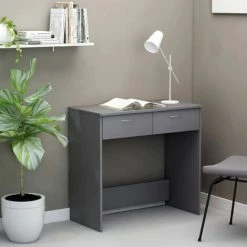 Hommoo Bureau Gris 80x40x75 Cm Agglomere