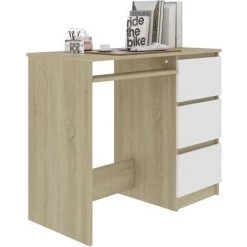 Hommoo Bureau Blanc Et Chene Sonoma 90x45x76 Cm Agglomere -France Bureau Soldes 2022 54149530 3