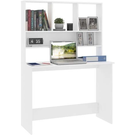 Hommoo Bureau Avec Etageres Blanc 110 X 45 X 157 Cm Agglomere 5 Hommoo Bureau Avec Etageres Blanc 110 X 45 X 157 Cm Agglomere – Image 3