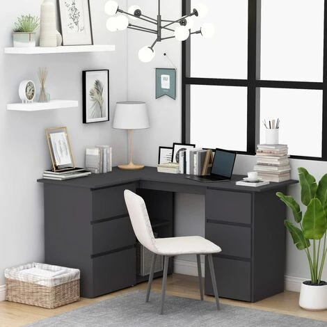 Hommoo Bureau D'angle Gris 145x100x76 Cm Agglomere 3 Hommoo Bureau D'angle Gris 145x100x76 Cm Agglomere
