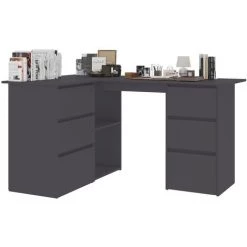 Hommoo Bureau D'angle Gris 145x100x76 Cm Agglomere 9 Hommoo Bureau D'angle Gris 145x100x76 Cm Agglomere -France Bureau Soldes 2022 54152696 3