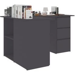 Hommoo Bureau D'angle Gris 145x100x76 Cm Agglomere 10 Hommoo Bureau D'angle Gris 145x100x76 Cm Agglomere -France Bureau Soldes 2022 54152696 4