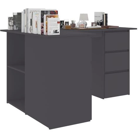 Hommoo Bureau D'angle Gris 145x100x76 Cm Agglomere 6 Hommoo Bureau D'angle Gris 145x100x76 Cm Agglomere – Image 4