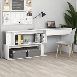 Hommoo Bureau D'angle Blanc 200x50x76 Cm Agglomere