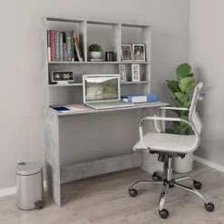 Hommoo Bureau Avec Etageres Gris Beton 110 X 45 X 157 Cm Agglomere