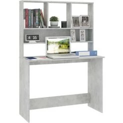 Hommoo Bureau Avec Etageres Gris Beton 110 X 45 X 157 Cm Agglomere -France Bureau Soldes 2022 54154776 3