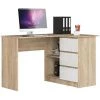 AKORD Bureau D'angle Droit B16 Chêne Sonoma 124 Cm Bureau D'ordinateur (3) Tiroirs Blanc Brillant Mat, 2 étagères - 124x85x77 Cm -France Bureau Soldes 2022 54157119 1