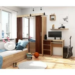 AKORD Bureau Informatique Gauche, Bureau D' Ordinateur, 90 Cm, A-6, Mat, équipé D'une Tablette Coulissante Pour Clavier Systeme Sans Poignée Chêne Sonoma / Wenge 1 étagères 3 Tiroirs 1 -France Bureau Soldes 2022 54157133 5