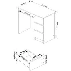 AKORD Bureau Informatique Droit, Bureau D' Ordinateur, 90 Cm, A-6, Mat, équipé D'une Tablette Coulissante Pour Clavier Systeme Sans Poignée Blanc / Chêne Sonoma 1 étagères 3 Tiroirs 1 -France Bureau Soldes 2022 54157136 3