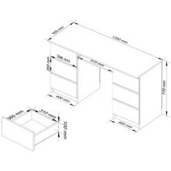 AKORD Bureau Informatique A-11 Wengé 135 Cm Bureau D' Ordinateur (6) Tiroirs Couleur Wengé Mat - 135x50x77 Cm -France Bureau Soldes 2022 54157138 3