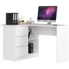 AKORD Bureau D'angle Gauche B16 Blanc 124 Cm Bureau Informatique, Bureau D'ordinateur (3) Tiroirs Couleur Blancmat - 124x85x77 Cm